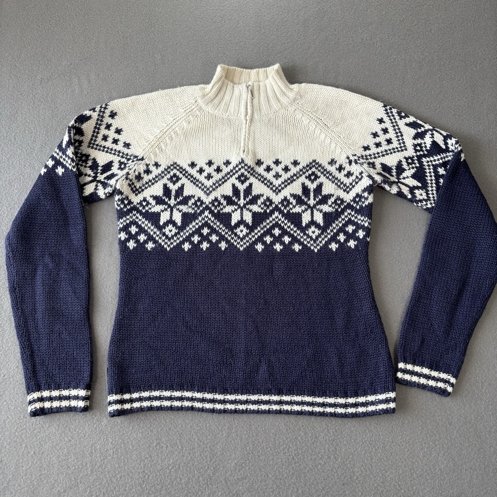 Vuarnet Sweater Womens M Nordic‎ Ski 1/4 Zip Knit Winter Fair Isle Cozy Cottage